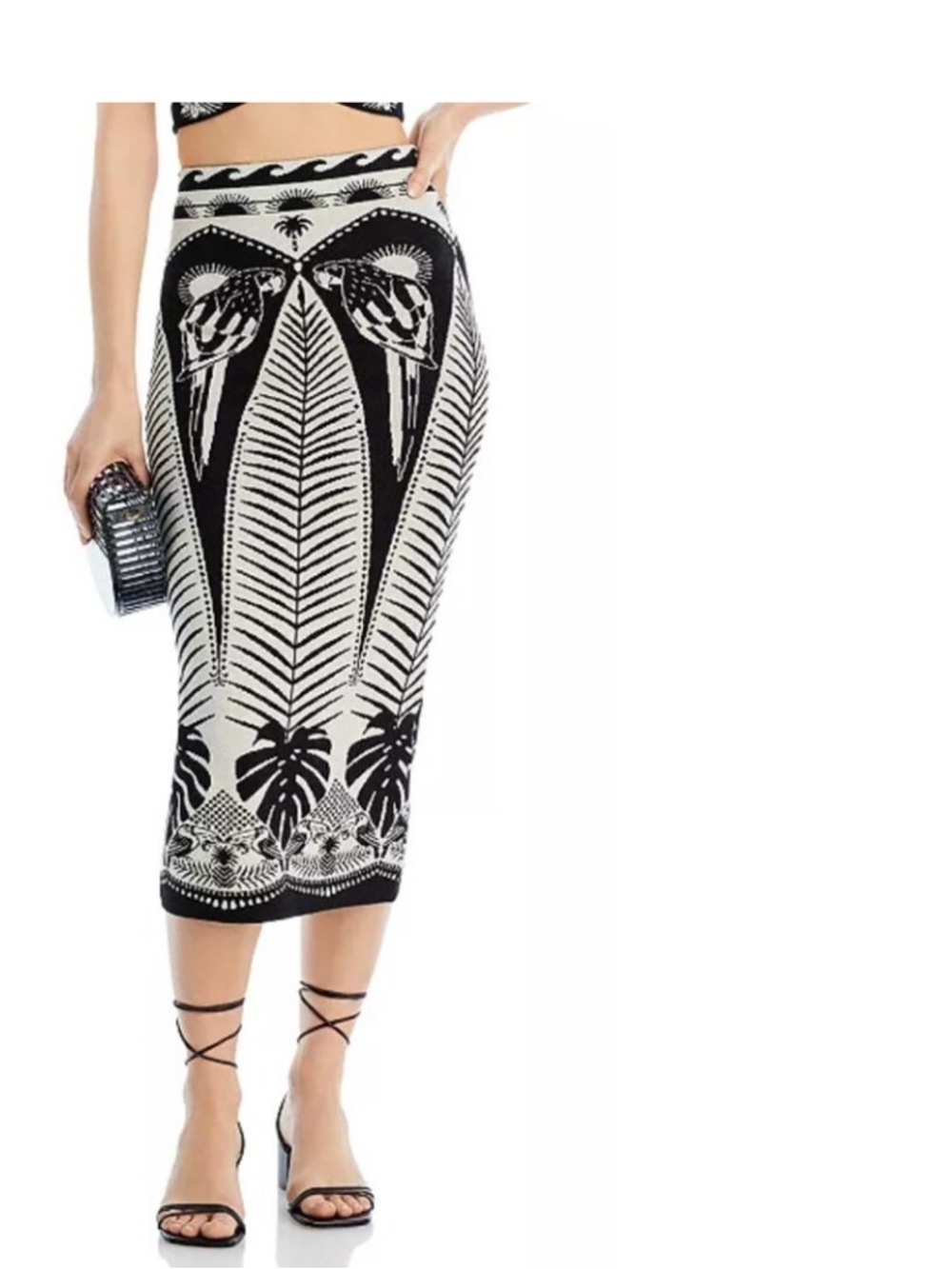 FARM Rio Black and Cream Tropical Pencil Skirt - Picture 2 of 9